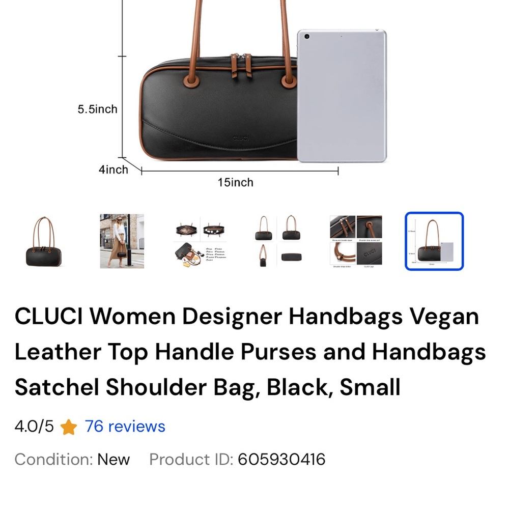 ❤️‍🔥 CLUCI Women’s Designer Vegan Leather Top Handle Handbag - Picture 7 of 14